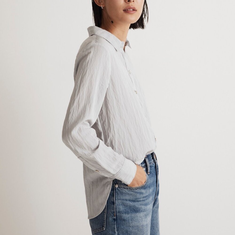 Madewell Crinkled Button-Up Shirt Grey - Size XS